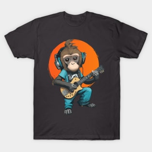 Monkey with headphone plays the guitar T-Shirt